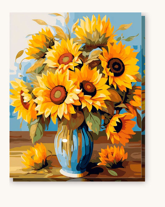 Vase of Sunflower paint by numbers kit on stretched canvas