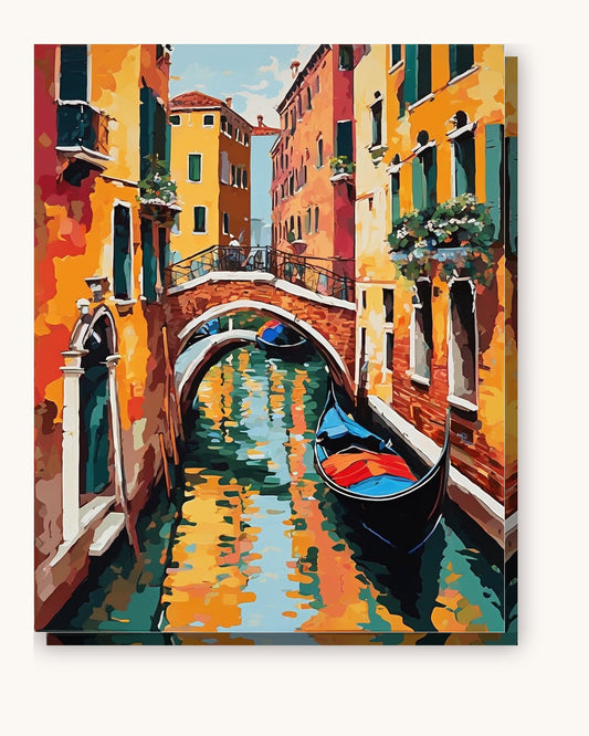 Venice Canal with Gondola paint by numbers kit on stretched canvas