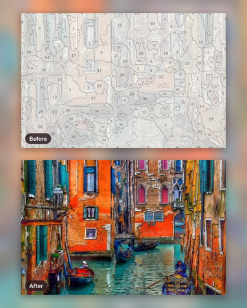 Canals of Venice paint by numbers kit, before and after
