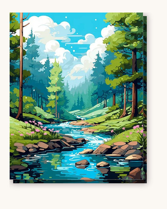 Mountain View paint by numbers kit on stretched canvas