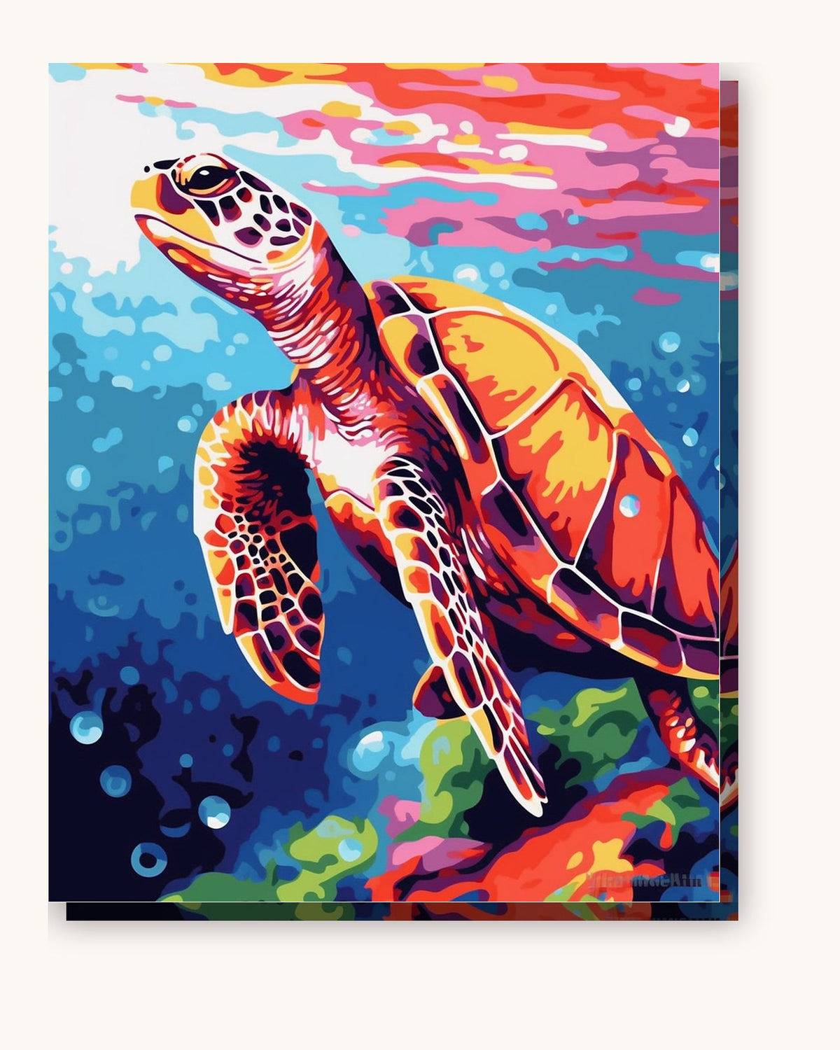 Vibrant Turtle paint by numbers kit on stretched canvas