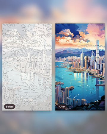 Victoria Bay paint by numbers kit, before and after