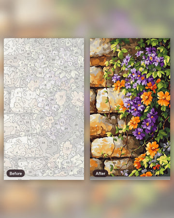 Vine Walls paint by numbers kit, before and after