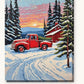 Vintage Red Pickup on the Snowy Farm Road paint by numbers kit on stretched canvas