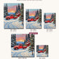 Vintage Red Pickup on the Snowy Farm Road canvas sizes from 12 x 12 to 23.5 x 23.5 inches