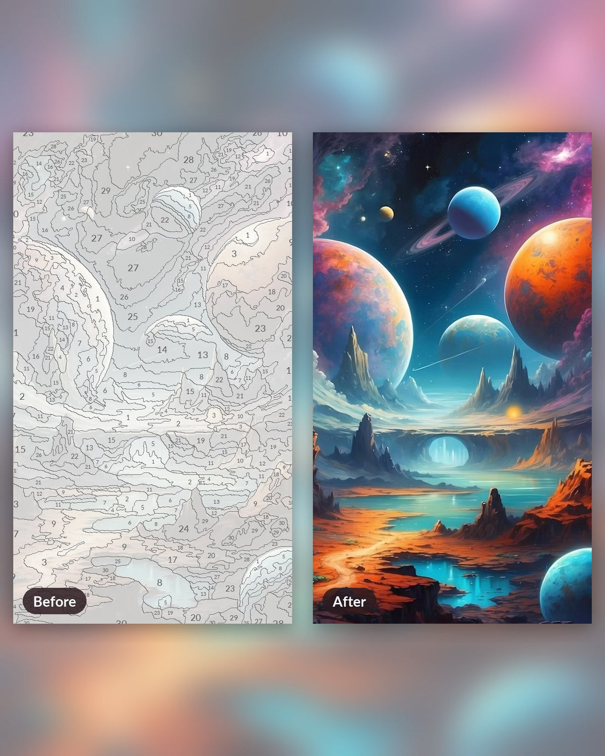 Voidscape paint by numbers kit, before and after