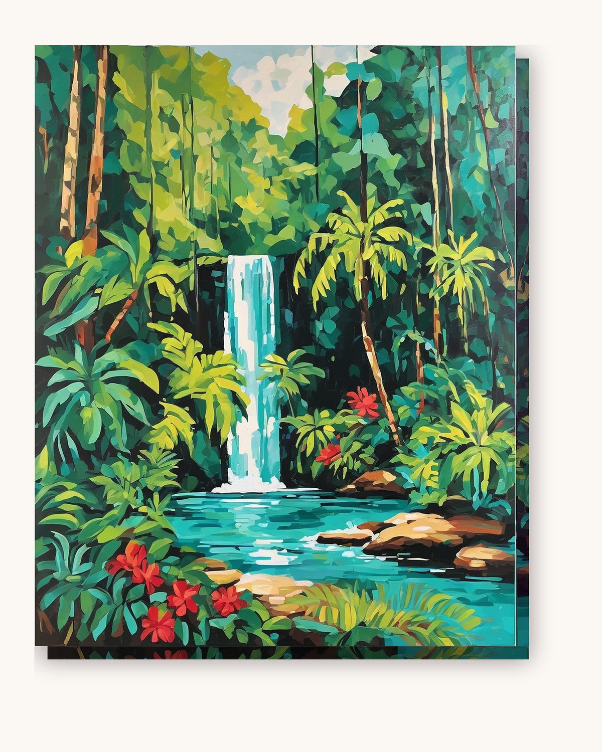 Waterfall in the Green Jungle paint by numbers kit on stretched canvas