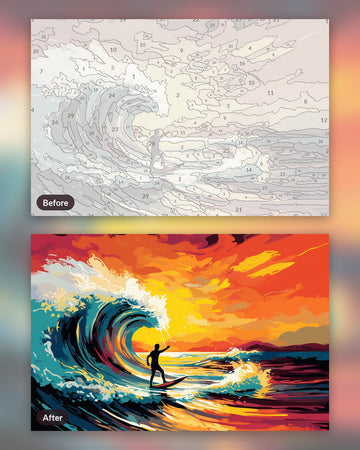 Waves of Life paint by numbers kit, before and after