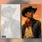 Western Cowboy paint by numbers kit, before and after