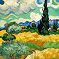 Wheat Field with Cypresses after Van Gogh paint by numbers kit, a golden wheat field, dark cypresses and swirling clouds
