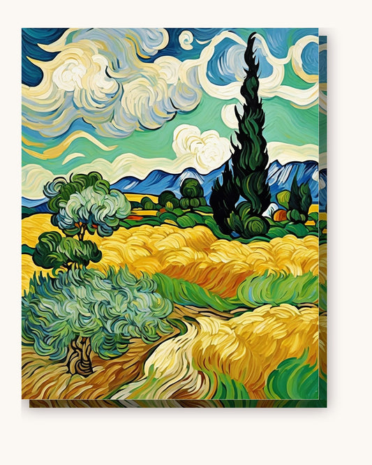 Wheat Field with Cypresses after Van Gogh paint by numbers kit on stretched canvas