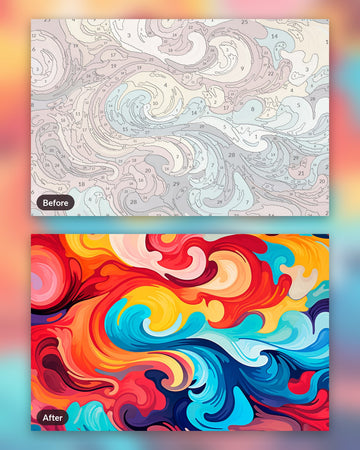 Whirling Vision paint by numbers kit, before and after