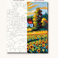 White Farmhouse among Sunflowers numbered canvas next to the finished painting