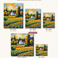 White Farmhouse among Sunflowers canvas sizes from 12 x 12 to 23.5 x 23.5 inches