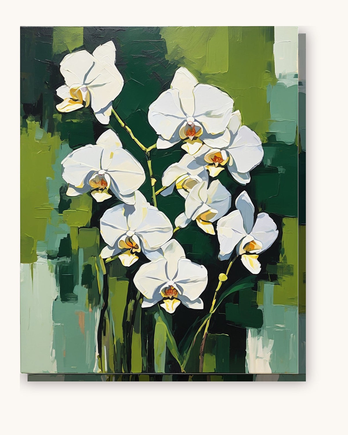 White Orchids on Green Stems paint by numbers kit on stretched canvas