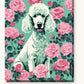 White Poodle with Pink Roses paint by numbers kit on stretched canvas