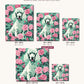 White Poodle with Pink Roses canvas sizes from 12 x 12 to 23.5 x 23.5 inches
