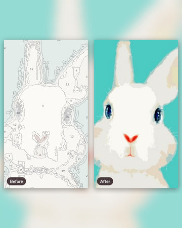 White Rabbit paint by numbers kit, before and after