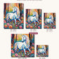 White Unicorn among Wildflowers canvas sizes from 12 x 12 to 23.5 x 23.5 inches