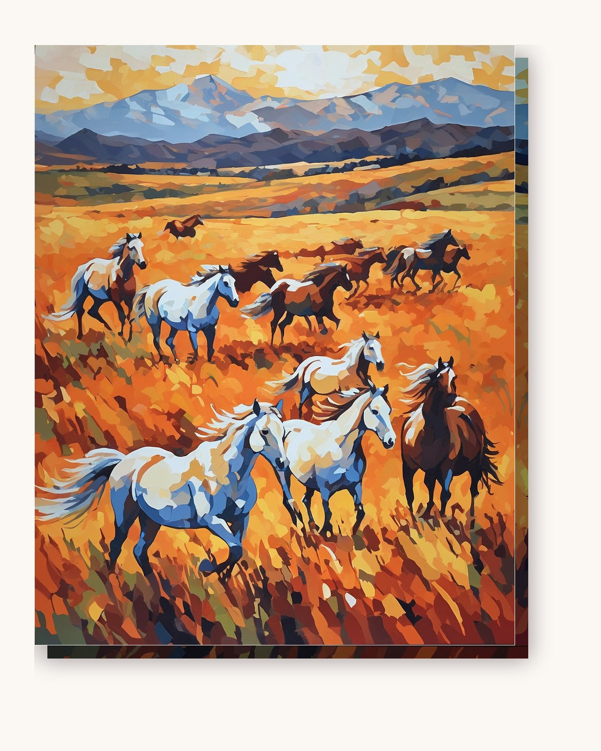Wild Horses on the Golden Prairie paint by numbers kit on stretched canvas