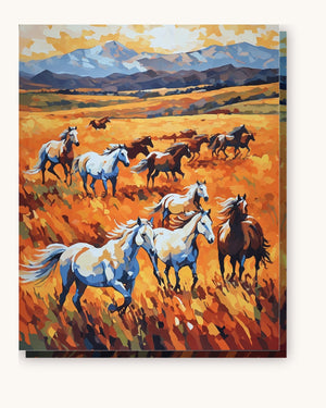 Wild Horses on the Golden Prairie paint by numbers kit on stretched canvas