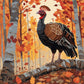 Wild Turkey in the Autumn Woods paint by numbers kit, turkey with fanned feathers among fallen leaves