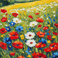 Wildflower Meadow paint by numbers kit, field of red poppies, blue cornflowers and daisies