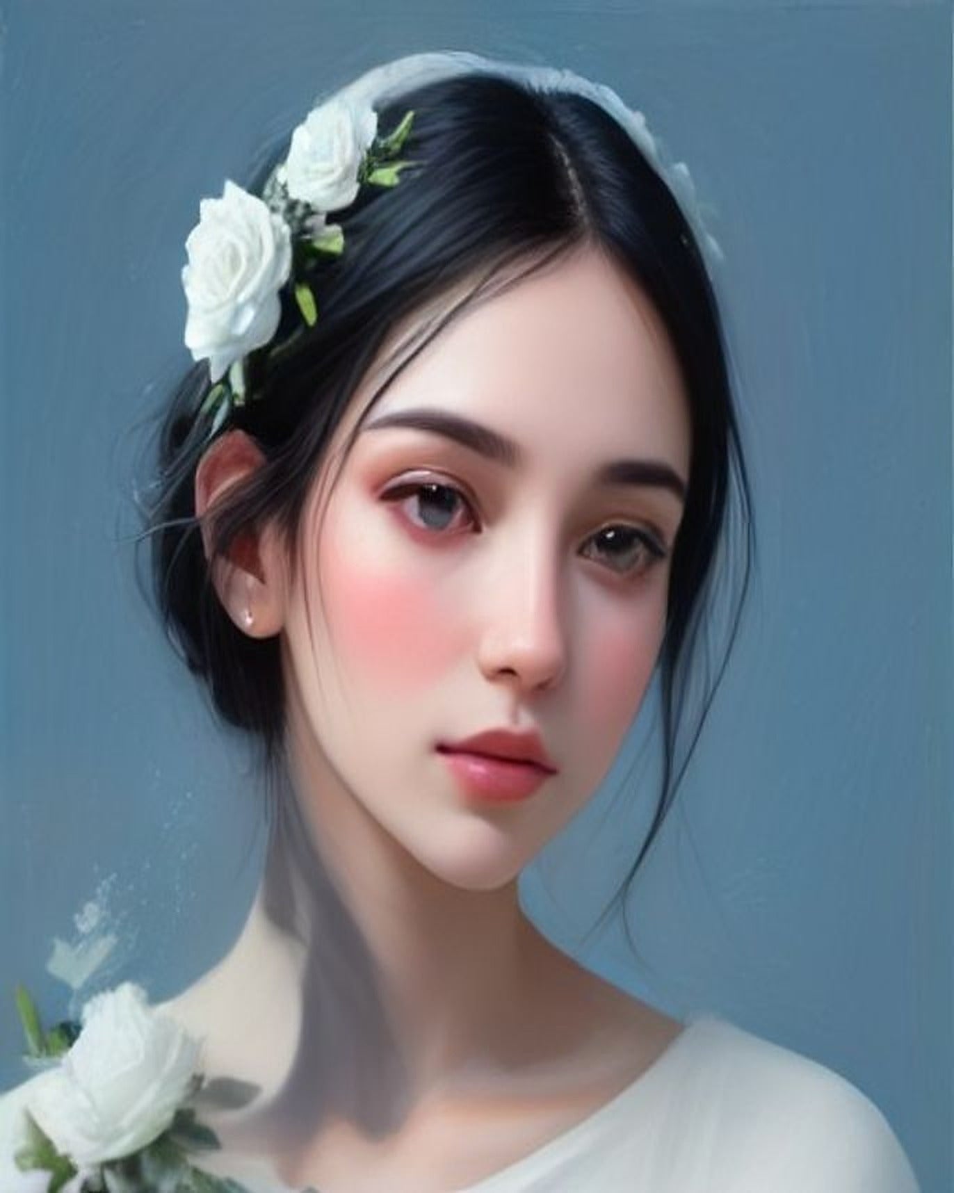 Winter Rose Maiden paint by numbers kit, woman with white roses in her dark hair
