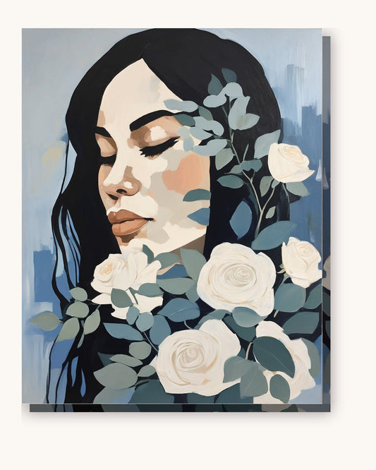 Winter Rose Maiden paint by numbers kit on stretched canvas