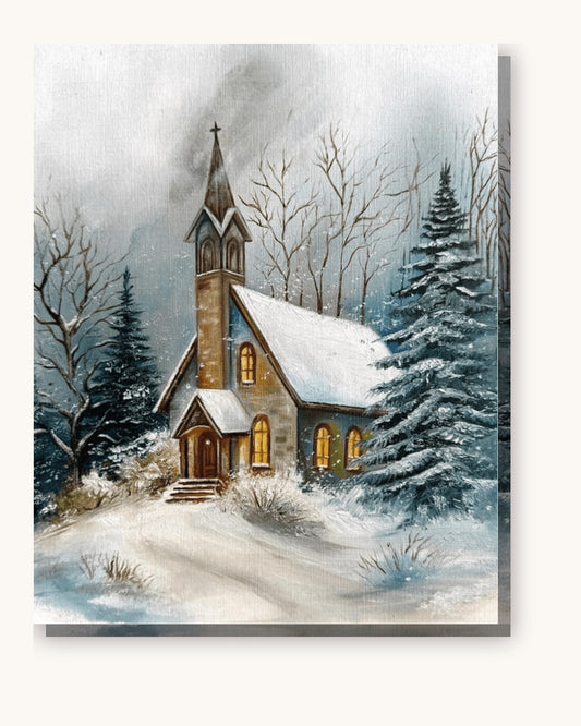 Winter Snow Landscape paint by numbers kit on stretched canvas