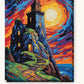 Wizard Tower Under a Glowing Moon paint by numbers kit on stretched canvas