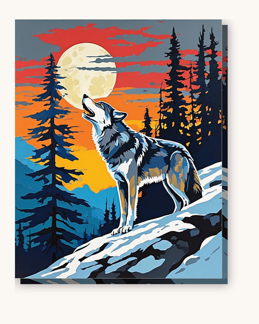 Wolf Howling at the Moon paint by numbers kit on stretched canvas