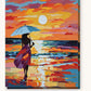 Woman with Umbrella at Sunset Beach paint by numbers kit on stretched canvas