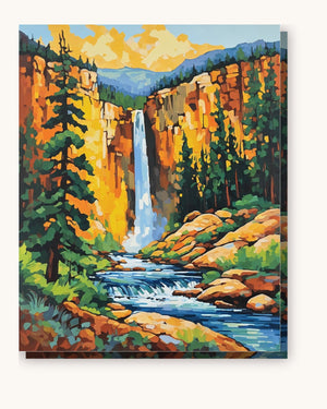Yellowstone Canyon Waterfall paint by numbers kit on stretched canvas
