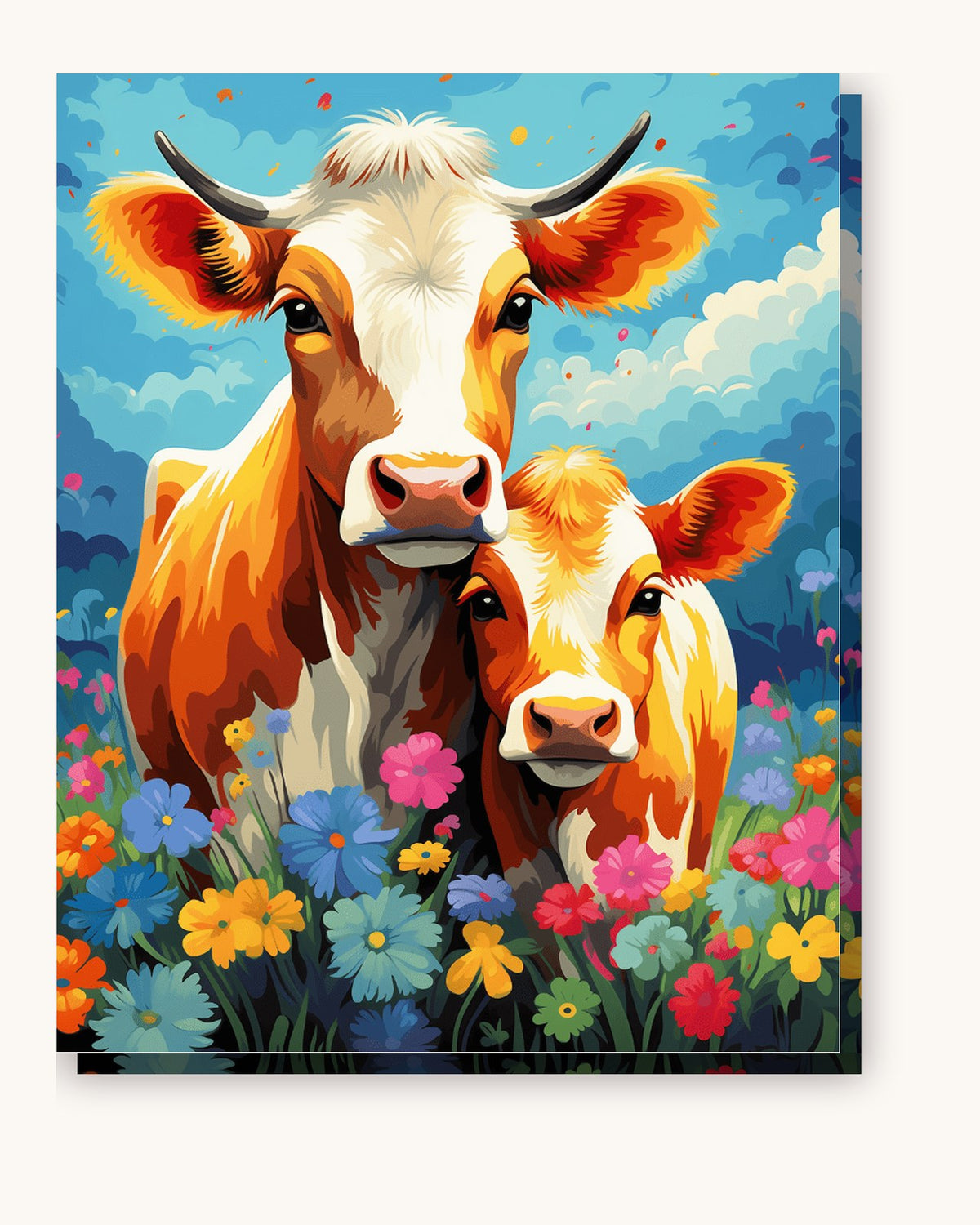 Young Cow paint by numbers kit on stretched canvas
