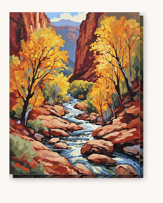 Zion Canyon River in Autumn paint by numbers kit on stretched canvas