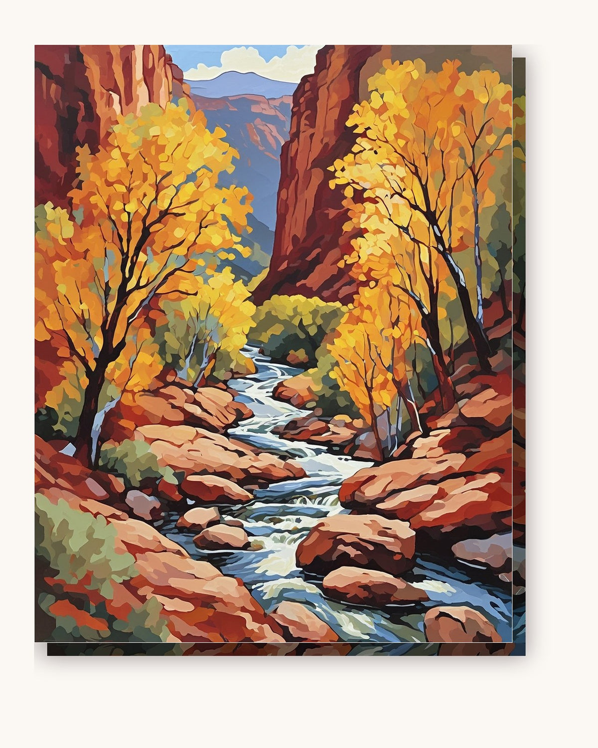 Zion Canyon River in Autumn paint by numbers kit on stretched canvas